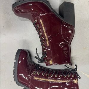 Fashion Nova Burgundy Lace Up Boots Size 9